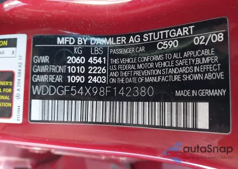 2008 Mercedes-Benz C 300 Luxury/Sport из США, поврежденный, VIN WDDGF54X98F142380